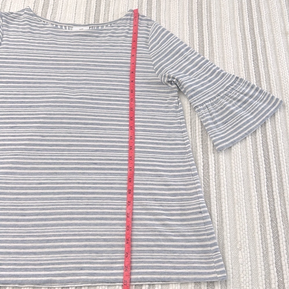 J Jill Womens Ruffle Sleeve Cotton Embroidered Striped Blouse Muted Blue M - Picture 6 of 11